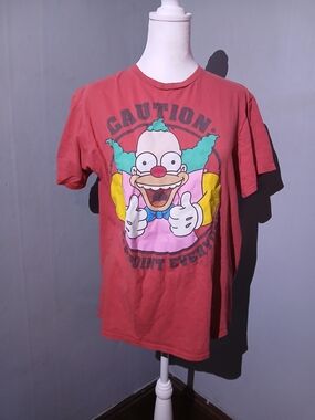 Simpsons Red Graphic Short Sleeve Tee | Cartoon Print | Size L